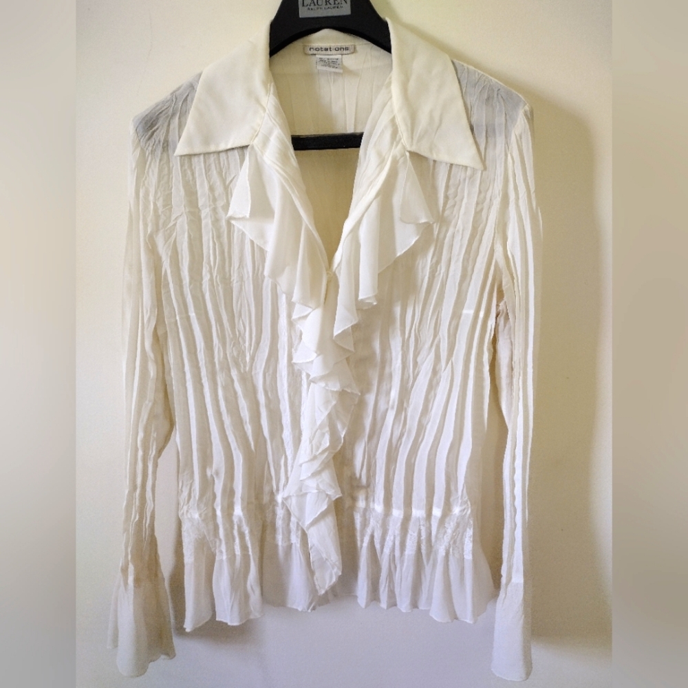 Like New Notations Sheer Ruffle Button Down Blouse - image 1